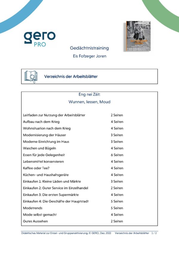 Arbeitsmaterial Gedächtnistraining - Eis Fofzeger Joren Band 1