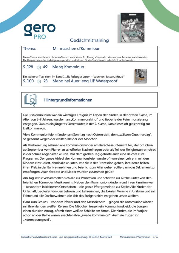 Arbeitsmaterial Gedächtnistraining – Eis Fofzeger Joren Band 2